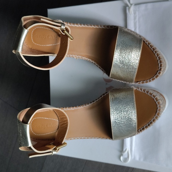 See By Chloe Gold Glyn Espadtille Wedge Sandals - Picture 4 of 4
